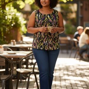 JONES STUDIO plus size Patterned Sleeveless Top - Black, Yellow, Pink size 20W